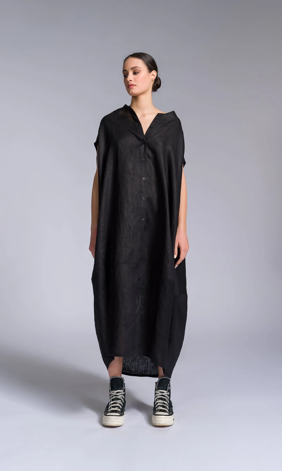 Sleeveless Cocoon Linen Shirt Dress