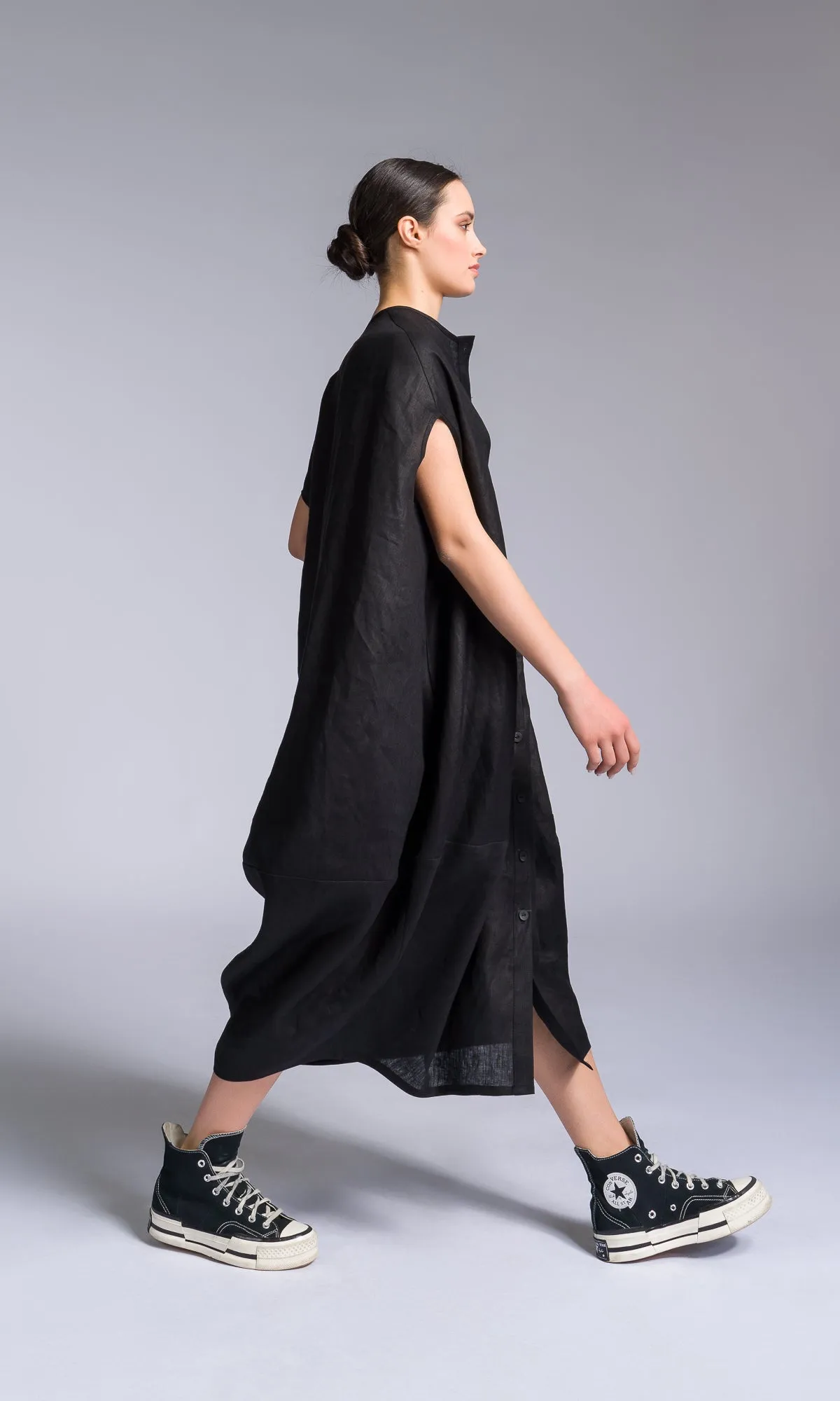 Sleeveless Cocoon Linen Shirt Dress