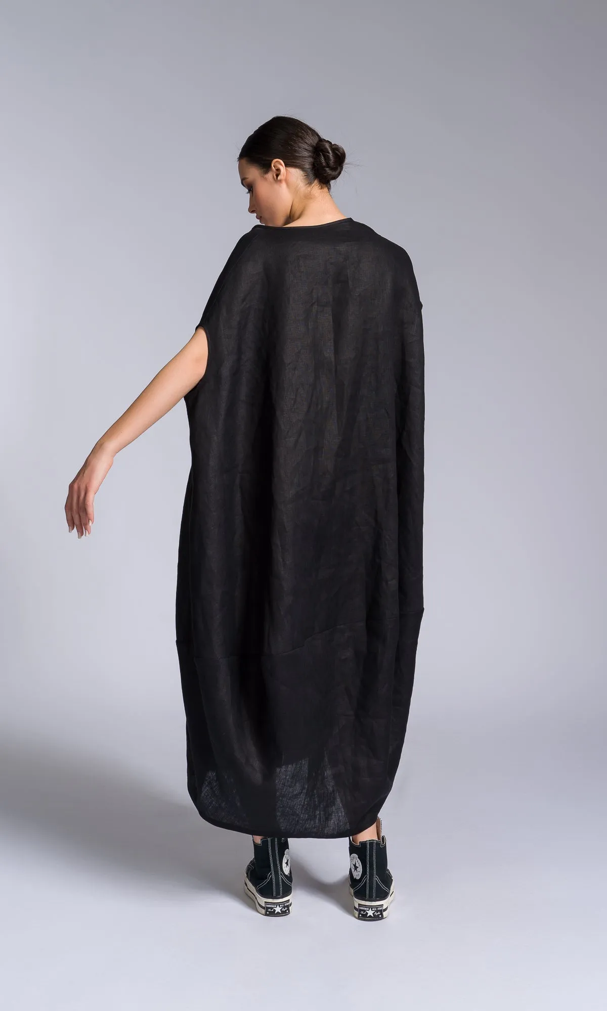Sleeveless Cocoon Linen Shirt Dress