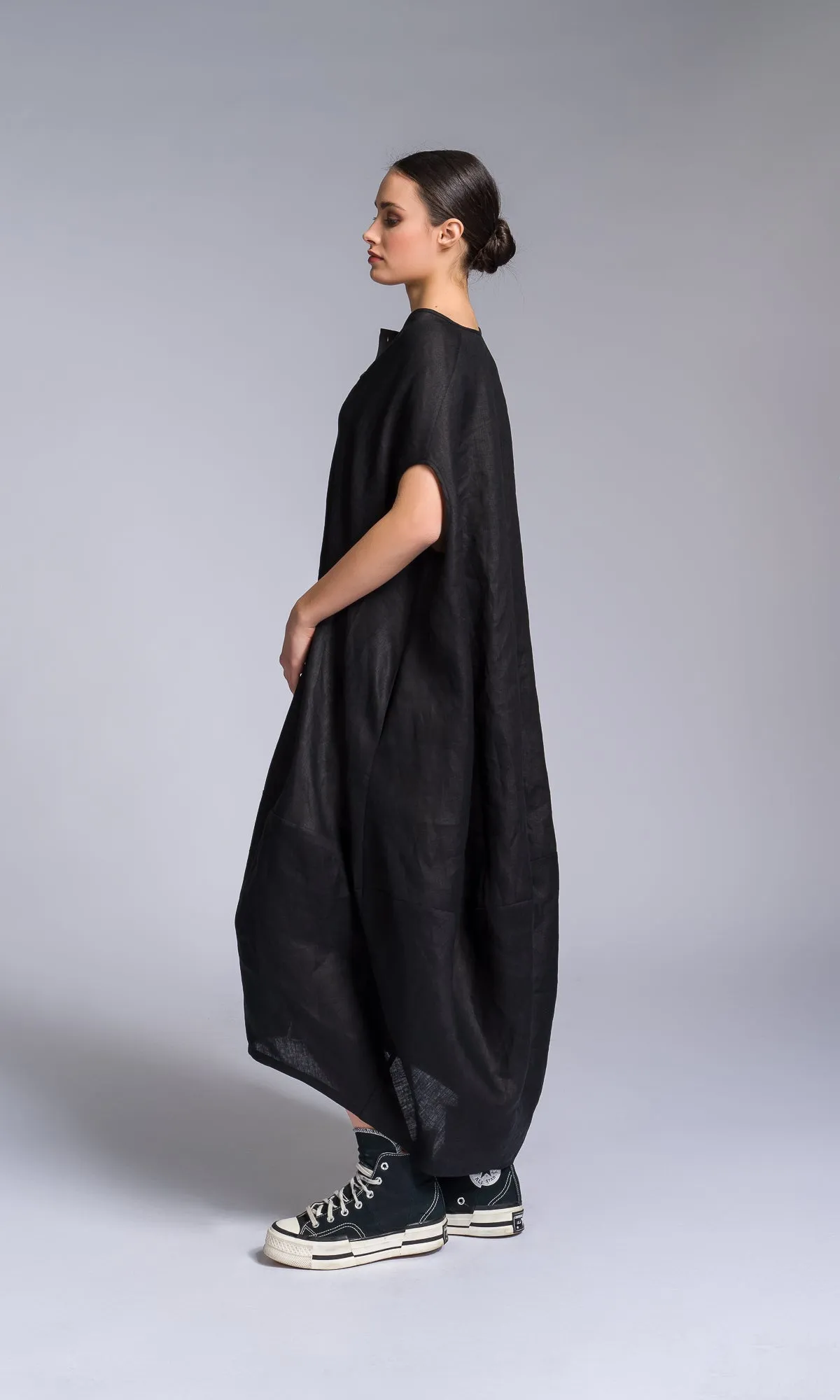 Sleeveless Cocoon Linen Shirt Dress