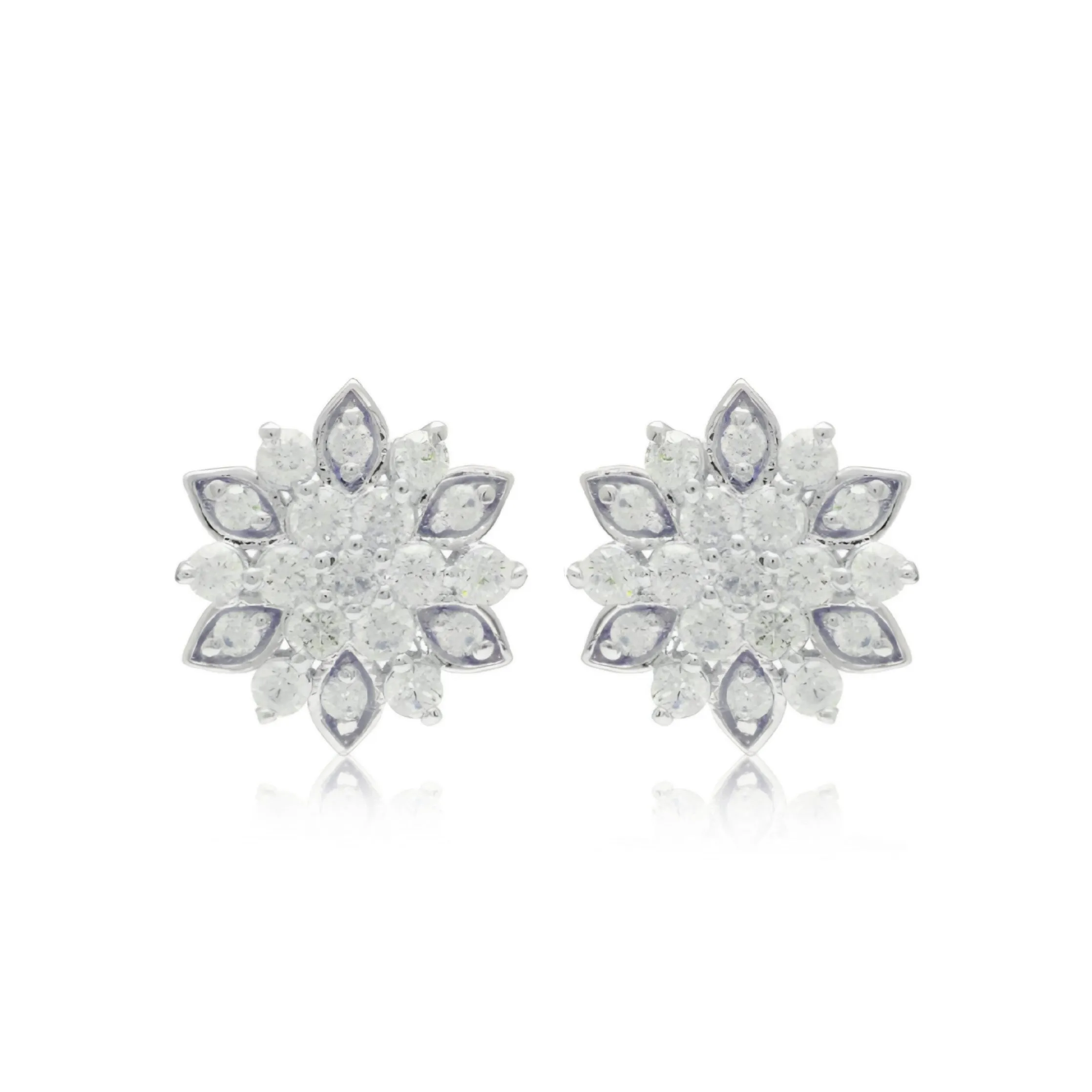 Sterling Silver MicroPave CZ Flower Stud Earrings