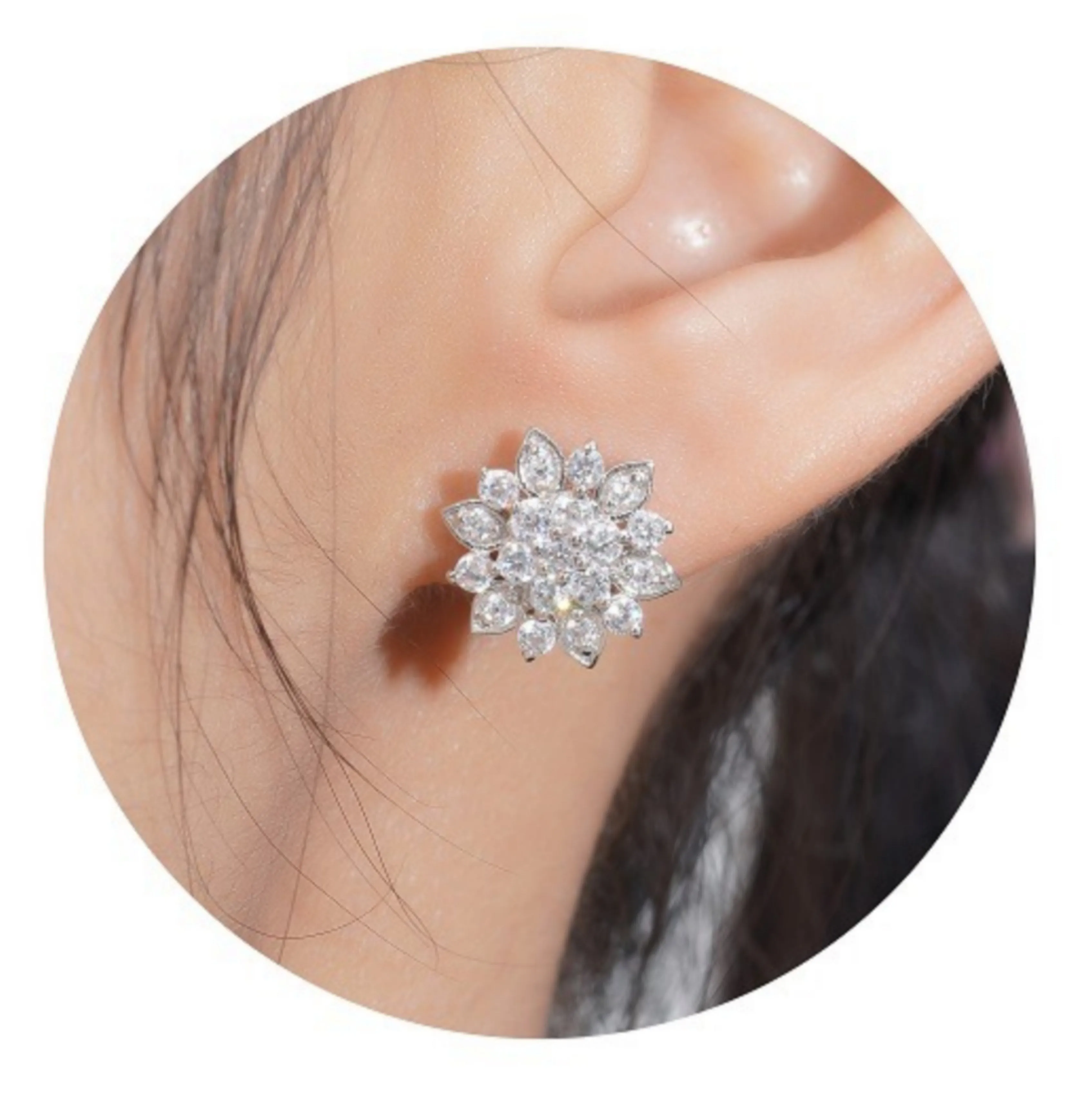 Sterling Silver MicroPave CZ Flower Stud Earrings