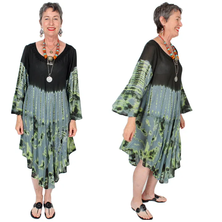 Sunheart Batik long-sleeve Summer Dress Boho Hippie Chic Resort Wear Sml-4x 