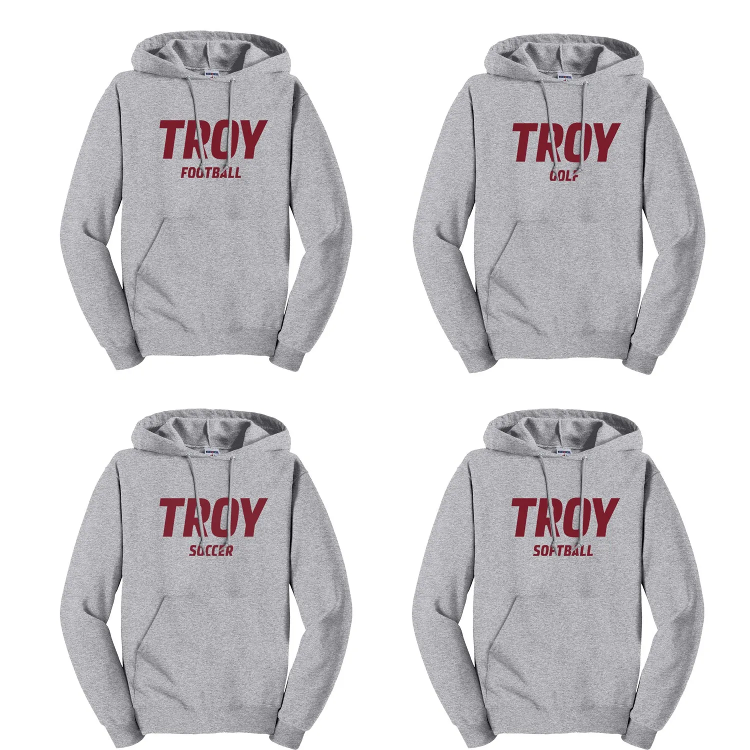 Troy Sport Specific Hooded Pullover Sweatshirt - Choice of Sport - Athletic Grey