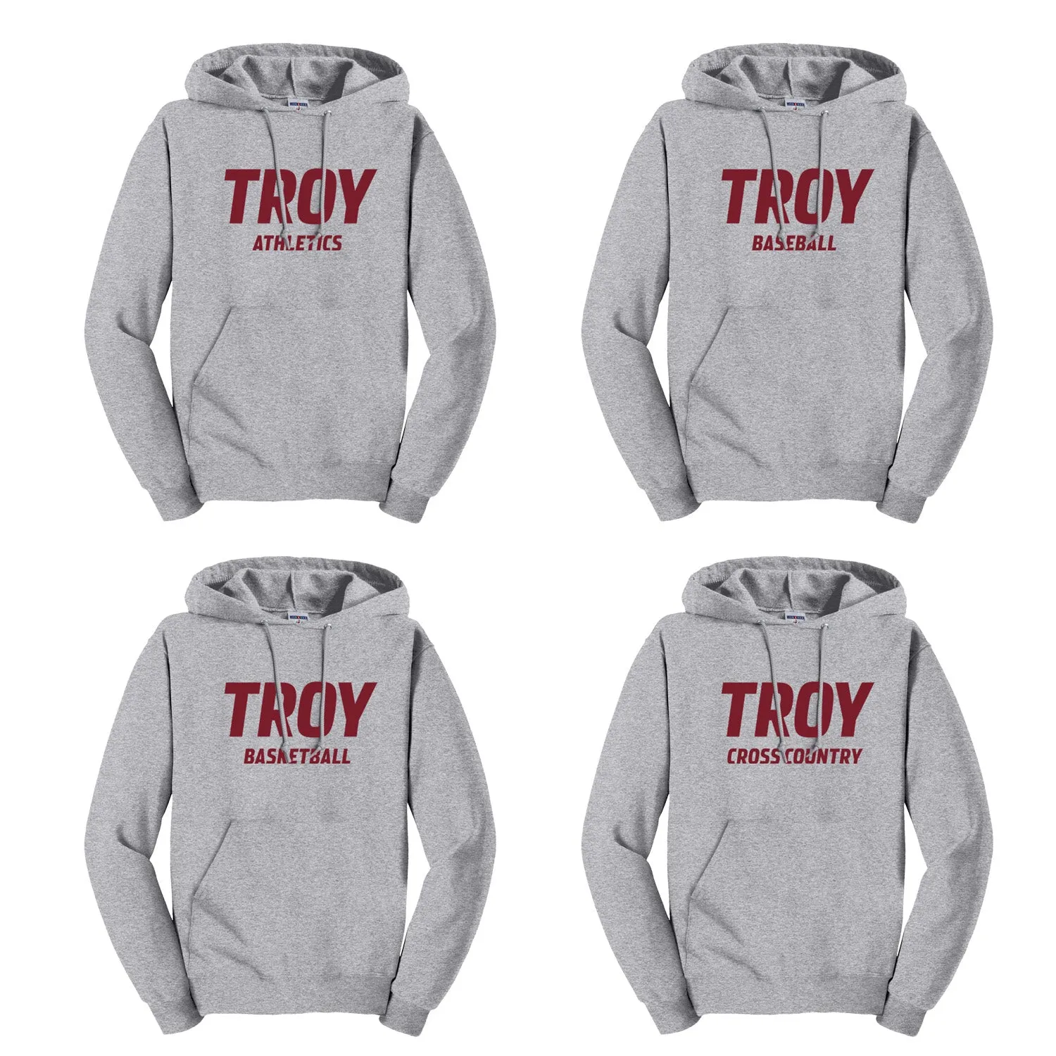 Troy Sport Specific Hooded Pullover Sweatshirt - Choice of Sport - Athletic Grey