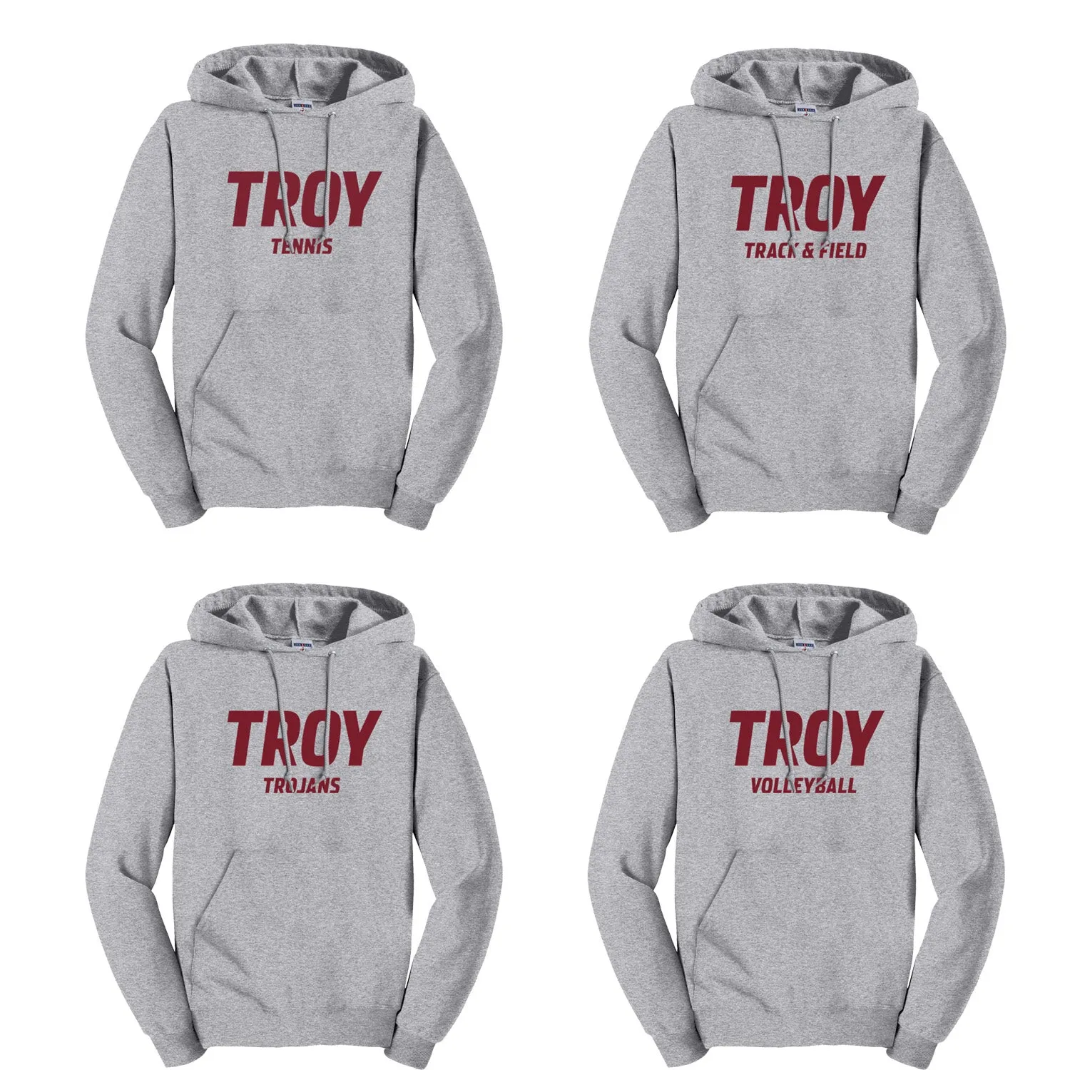 Troy Sport Specific Hooded Pullover Sweatshirt - Choice of Sport - Athletic Grey