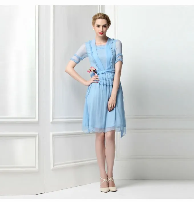 Veronica Baby Blue Victorian Ruffled Dress