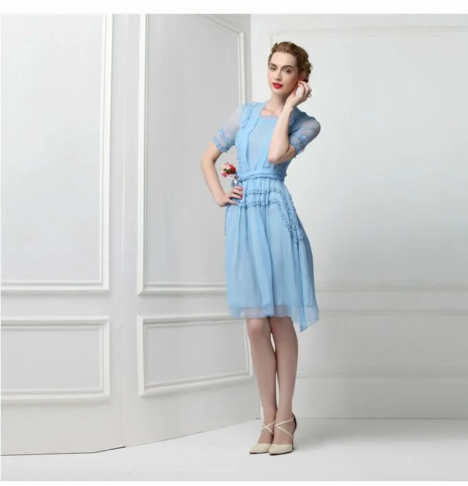 Veronica Baby Blue Victorian Ruffled Dress