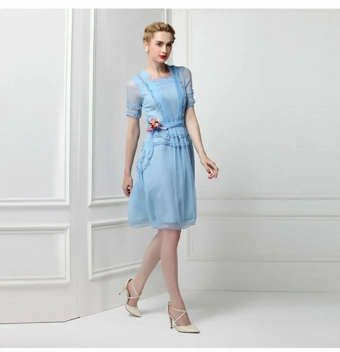 Veronica Baby Blue Victorian Ruffled Dress
