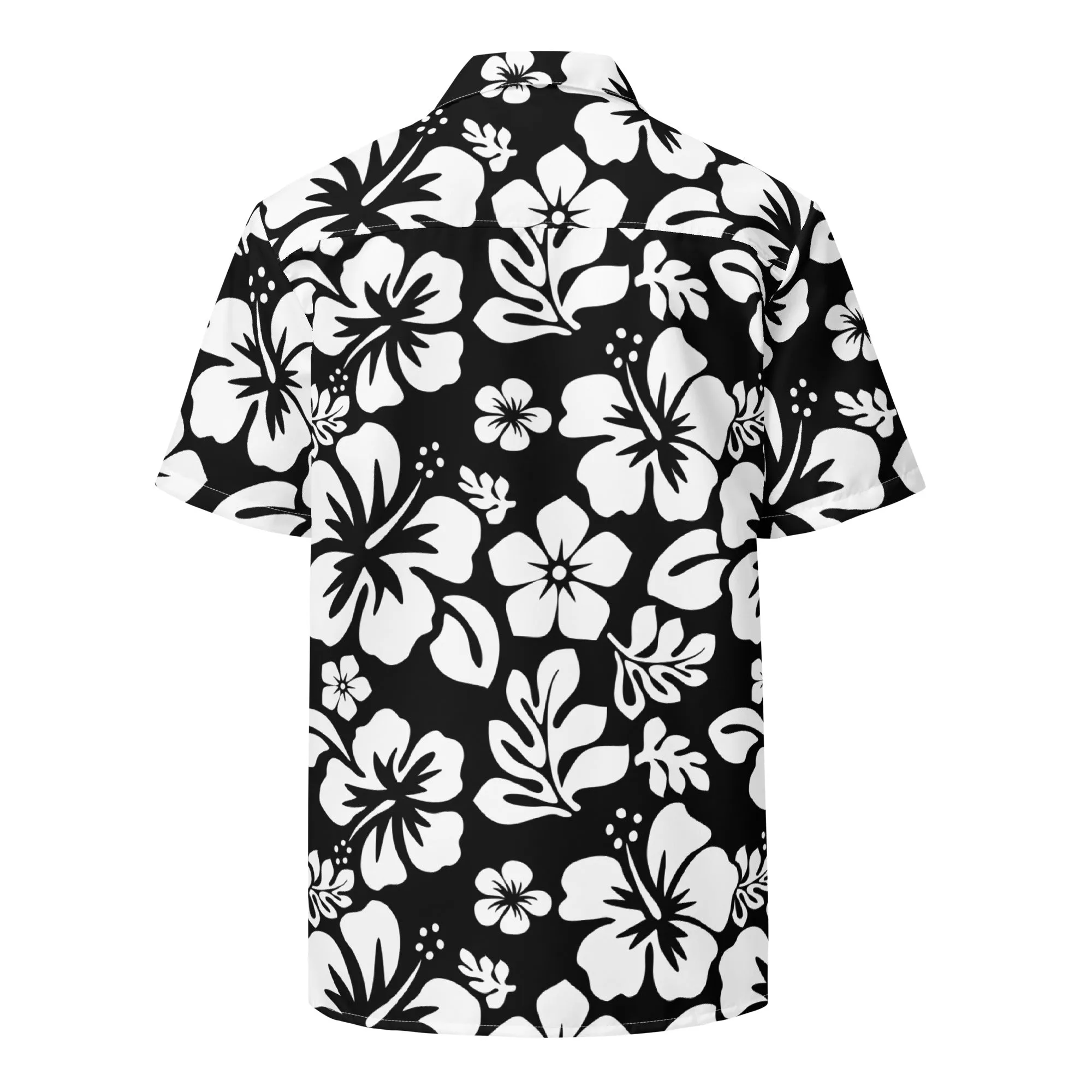 White and Black Hawaiian Print Aloha Shirt