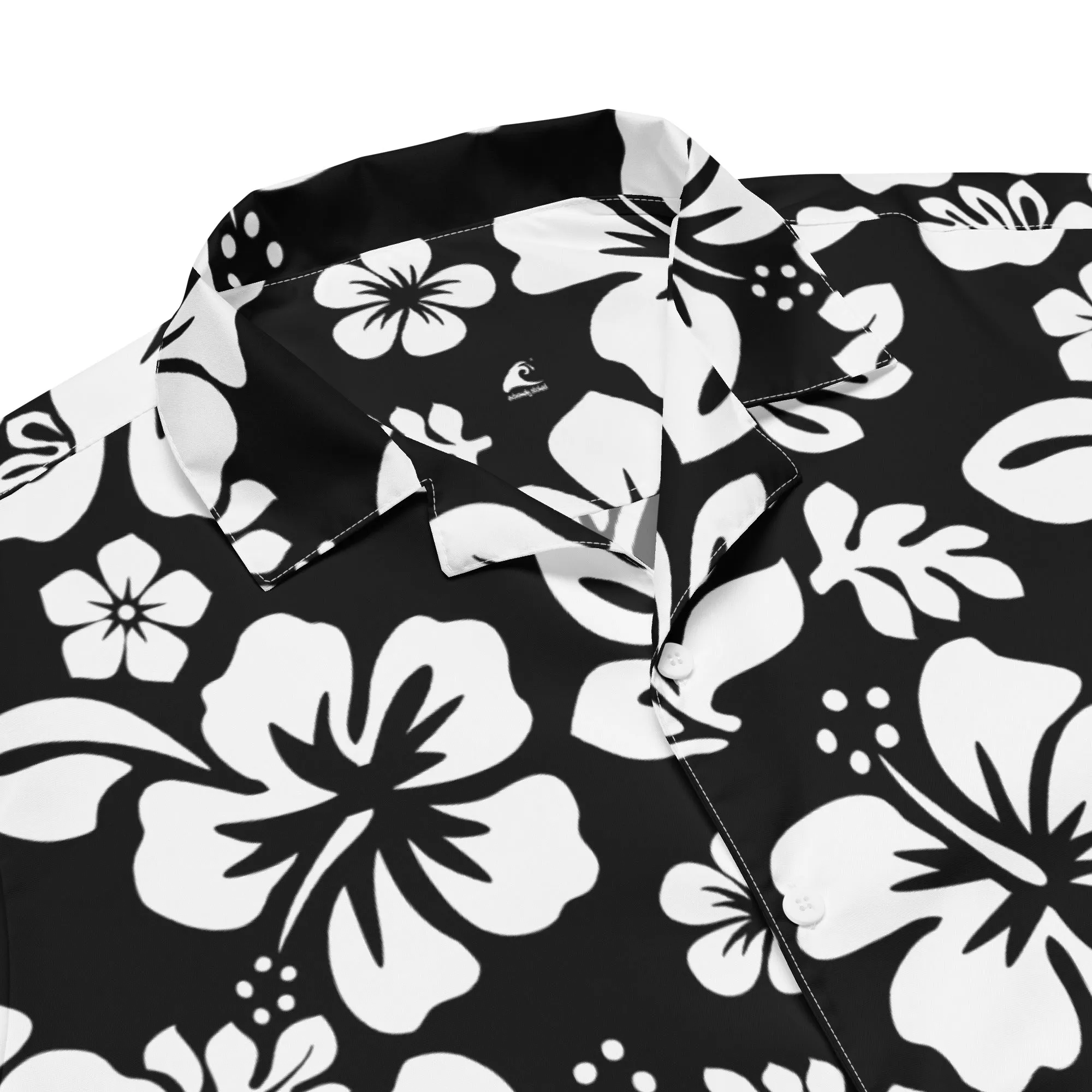 White and Black Hawaiian Print Aloha Shirt