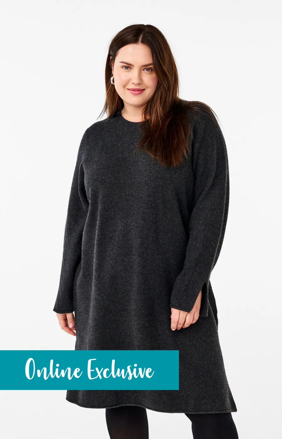 Zizzi Vista Knit Dress in Dark Grey